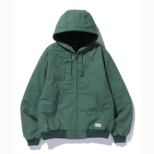 EMBOSSED OLD ENGLISH HOODED WORK JACKET