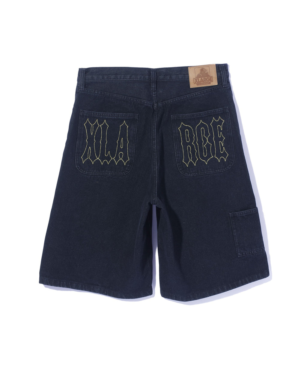 STITCHED LOGO DENIM SHORTS